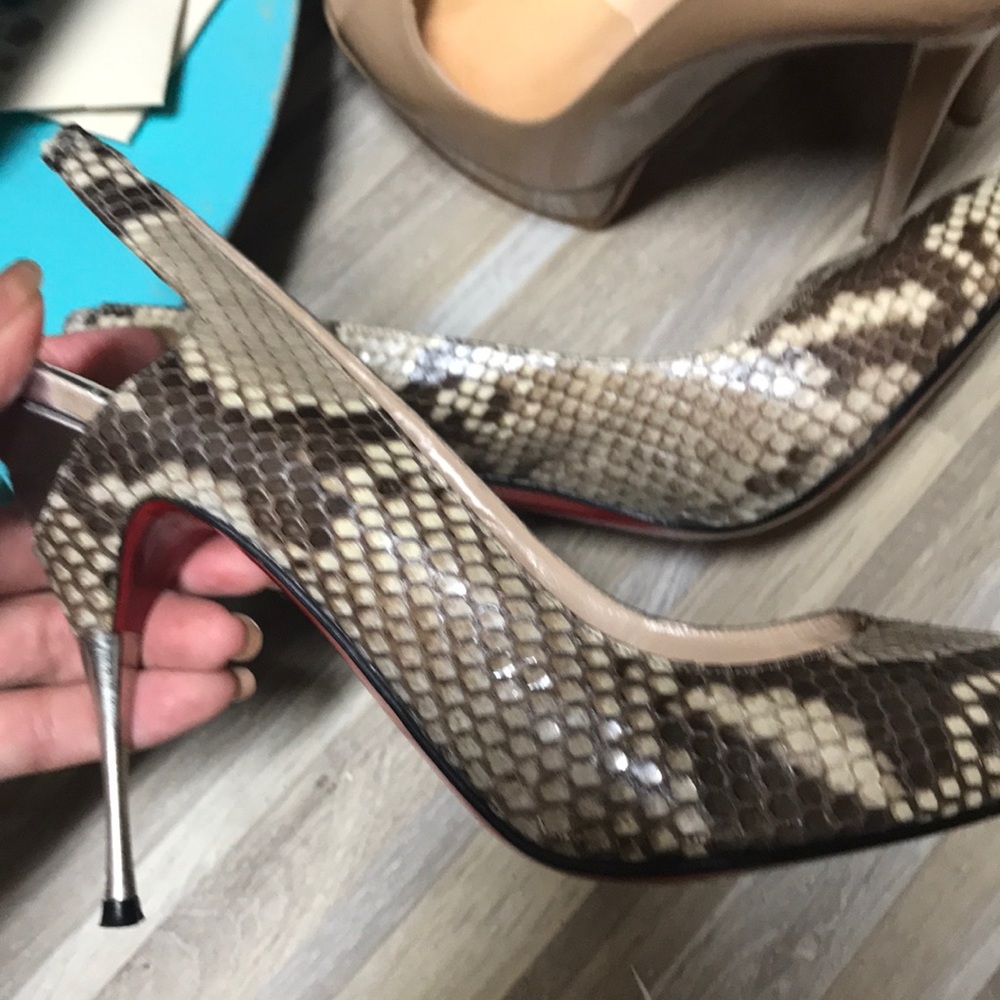 Louboutin snakeskin sling back heels